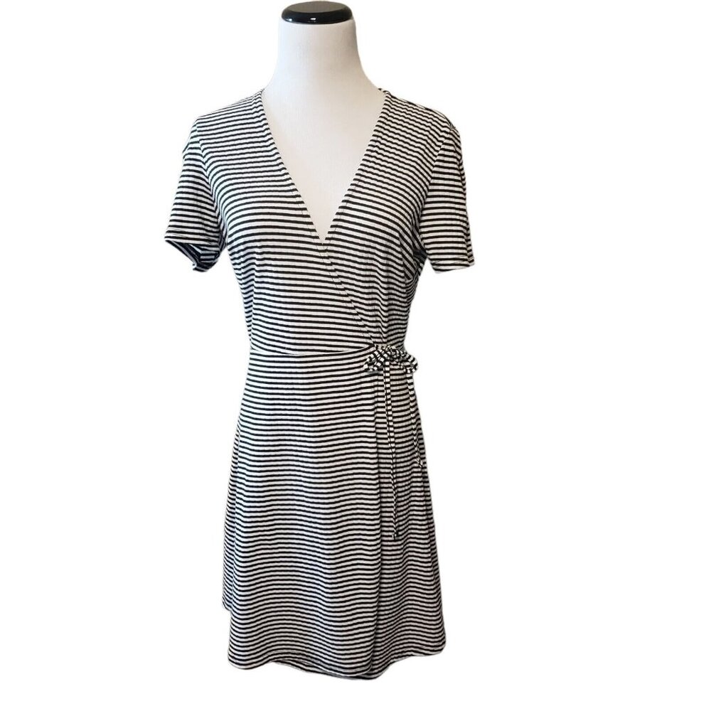 Topshop Black White Stripe‎ Wrap Dress fit & flare short  sleeve size 6